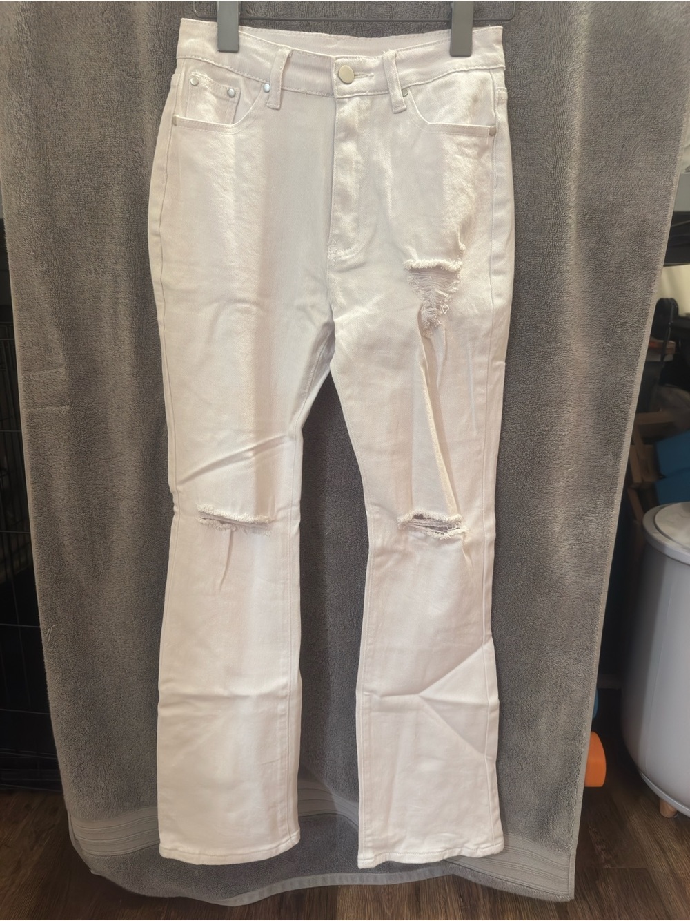 White Bootcut Distressed Jeans
